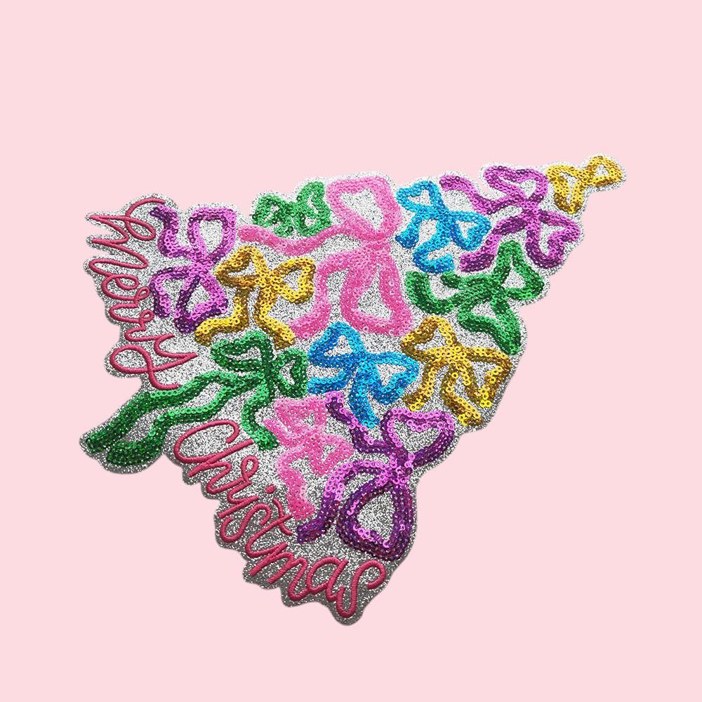 Bow Christmas Tree Sequin Patch